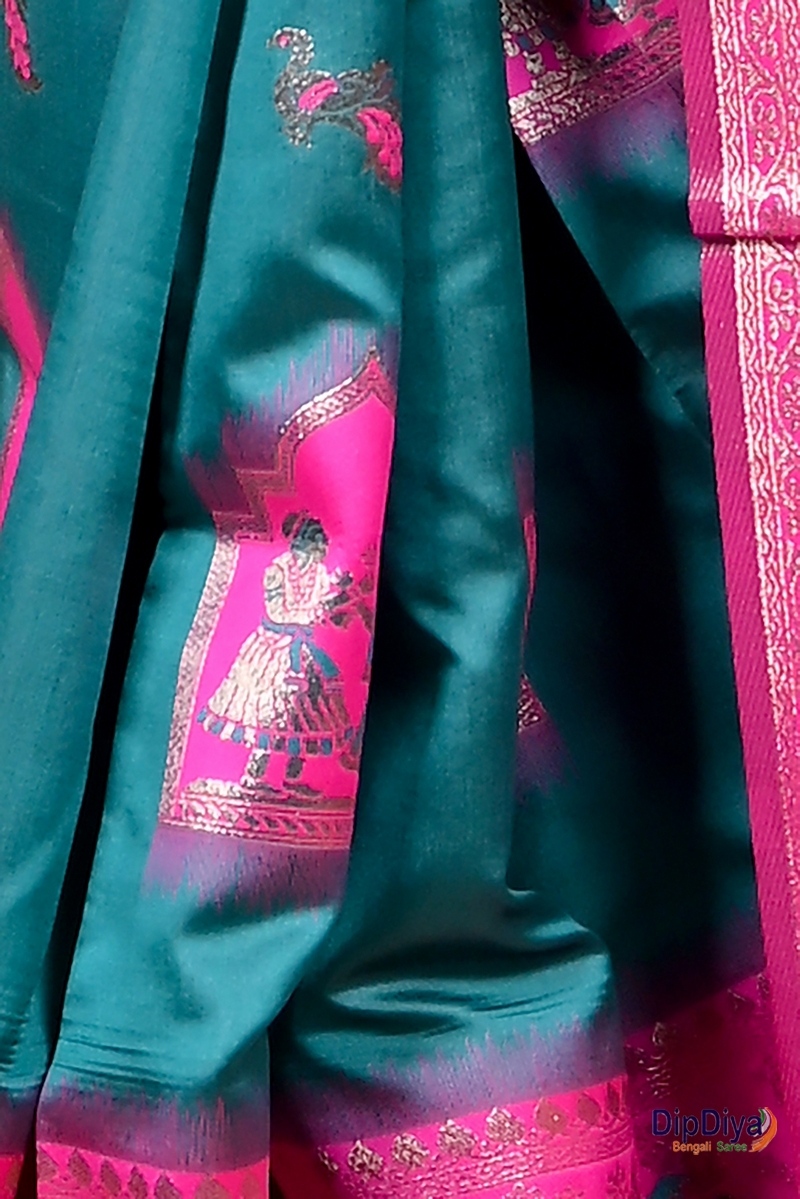 Green Pink Cotton Silk Parza Baluchari Saree (583)